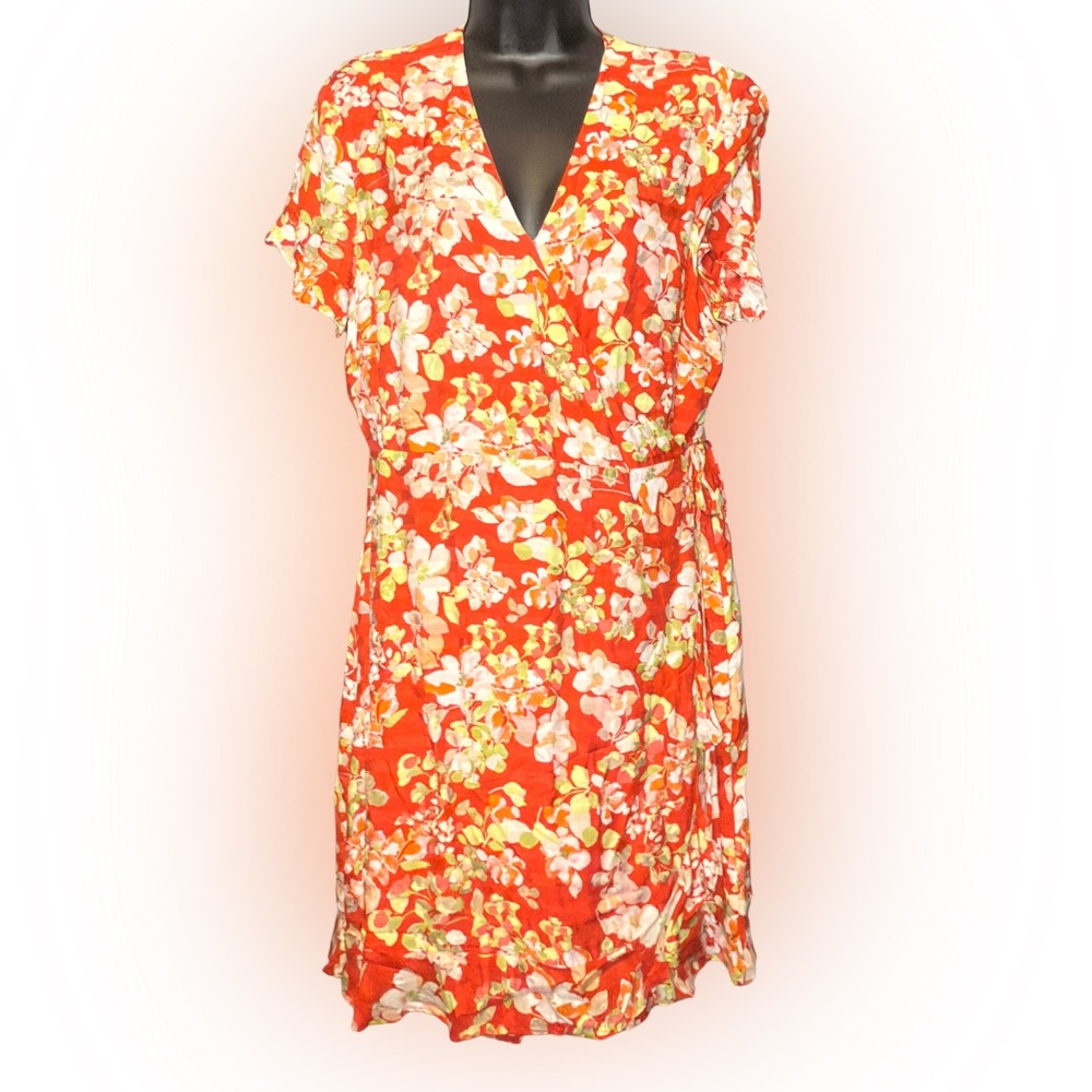 J. Jill Floral Orange Midi Wrap Dress